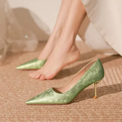 NICHE FRENCH STYLE SOCIALITE NEW CHINOISERIES GREEN HIGH HEELS