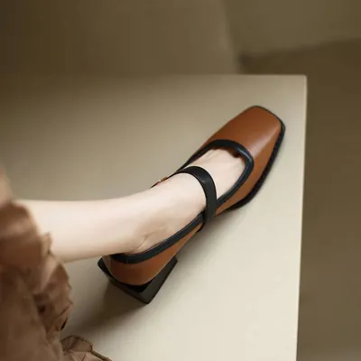 MID HEEL THICK HEEL SOFT LEATHER SHOES