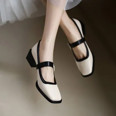 MID HEEL THICK HEEL SOFT LEATHER SHOES
