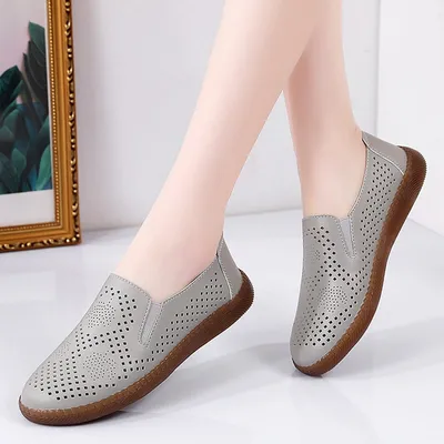 SUMMER HOLLOW FLAT LEATHER SHOES FOR WOMEN