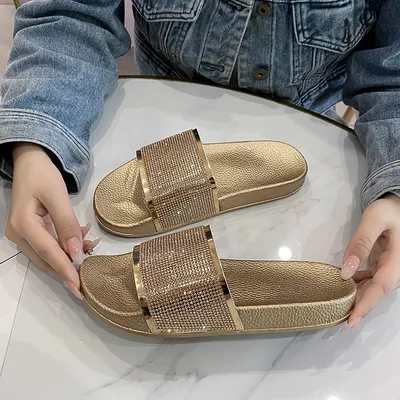 RHINESTONE COLORED WOMEN’S SLIPPERS THICK SOLE