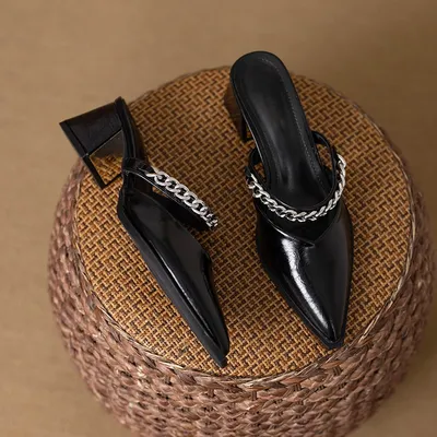 GENUINE LEATHER BEAUTIFUL CLOSED TOE HALF SLIPPERS FOR WOMEN