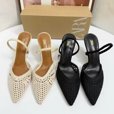ZA NEW BEIGE WOVEN POINTED TOE STILETTO SANDALS FOR WOMEN
