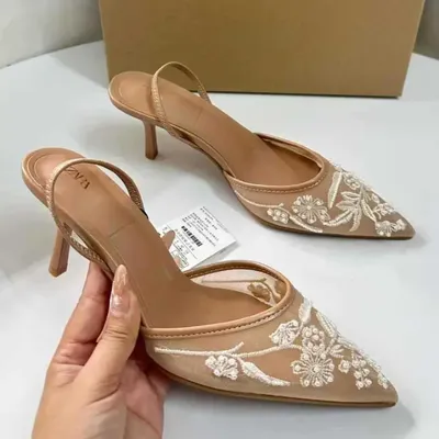 AUTUMN EXPORT MESH NATIONAL STYLE HIGH HEELS PEARL HEMP GRAY SHALLOW MOUTH WOMEN'S SHOES