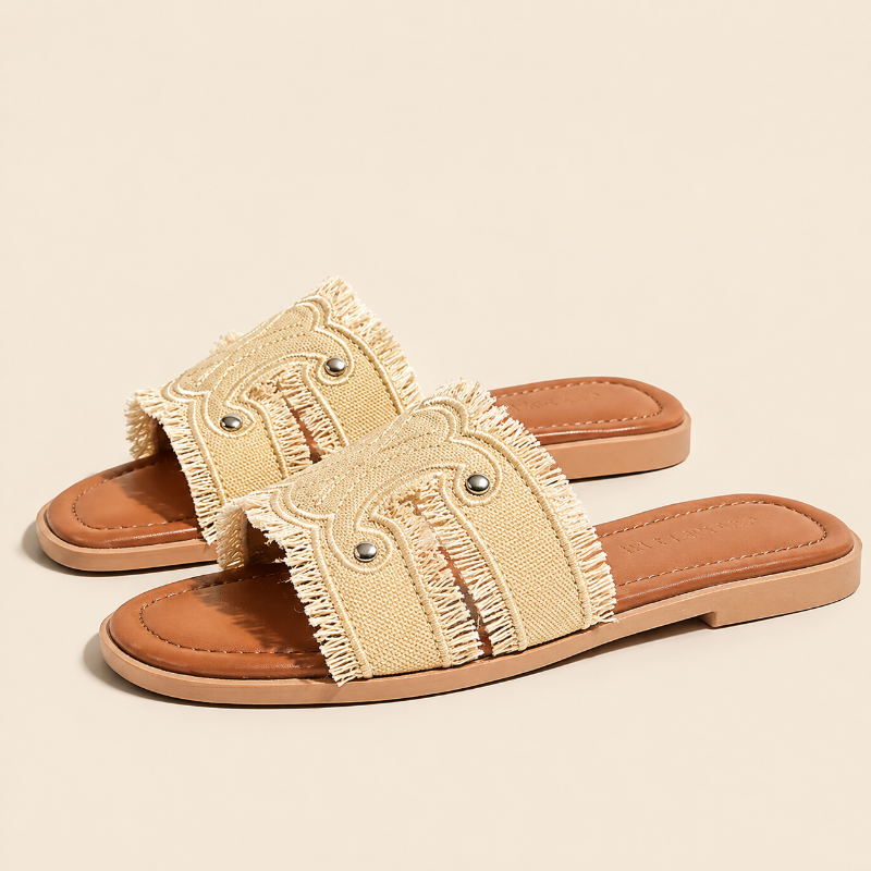 Genuine Leather Denim Slippers