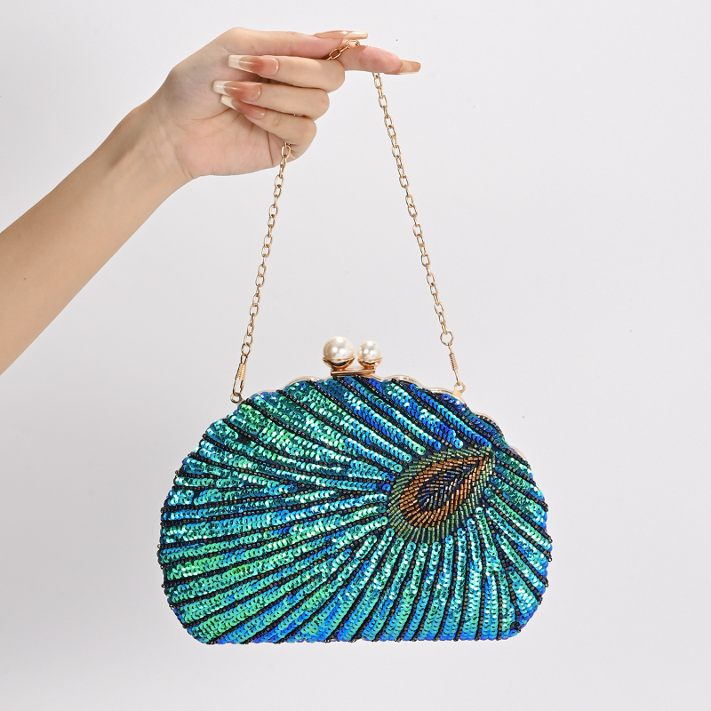 Luxury Peacock Design Stone Party Clutch Bag 