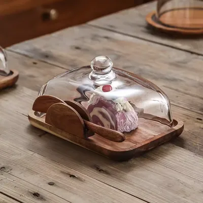 "Wooden Butter Dish with Glass Lid 
