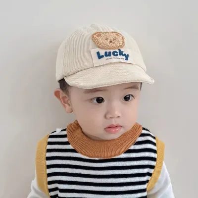 Lucky Bear Embroidered Kids Cap – Soft Corduroy Baby Hat (Unisex)
