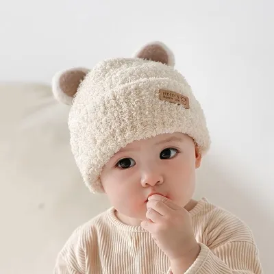 Fluffy Bear Ear Winter Hat – Ultra Soft Warm Knit Cap for Babies