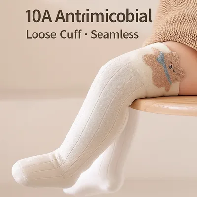 3 PC Cute Cartoon Patch Long Baby Socks – Soft, Stretchy & Comfortable Kids Stockings