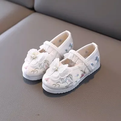 Princess 3D Butterfly Embroidered Mary Jane Flats for Girls