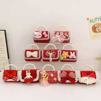 The Royal Little Lady Vintage Red Tweed Pearl-Handle Purse