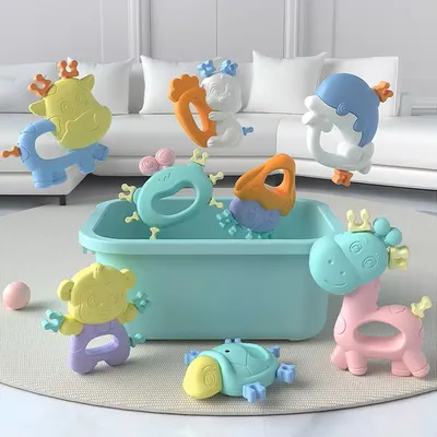 7-Piece Sensory Rattle & Silicone Teether Gift Set
