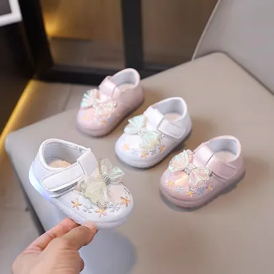 Floral Embroidery Toddler LED Light-Up First Walkers