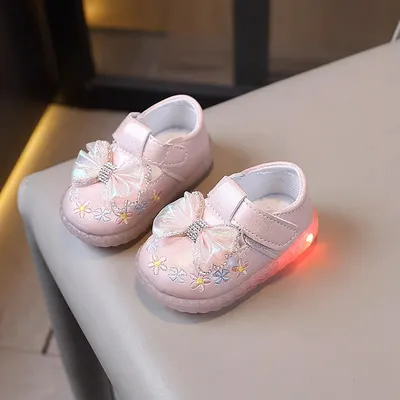 Floral Embroidery Toddler LED Light-Up First Walkers