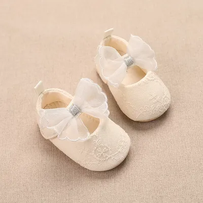 Baby Girls Cream Lace Bow Soft Sole Shoes