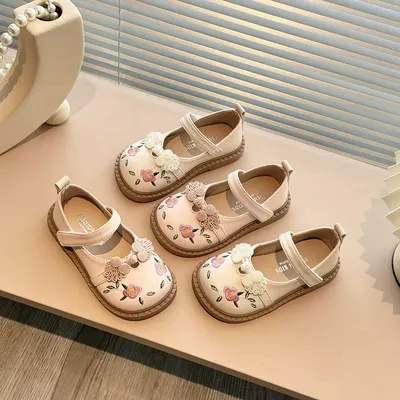 Floral Princess Mary Jane Shoes – Elegant Embroidered Girls Party Flats