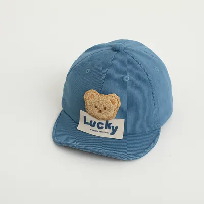 Lucky Bear Embroidered Kids Cap – Soft Corduroy Baby Hat (Unisex)
