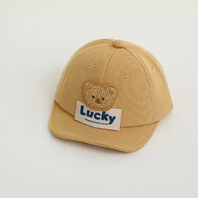 Lucky Bear Embroidered Kids Cap – Soft Corduroy Baby Hat (Unisex)