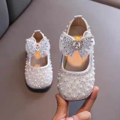 ✨ Girls Sparkle Princess Party Shoes with Rhinestone Bow