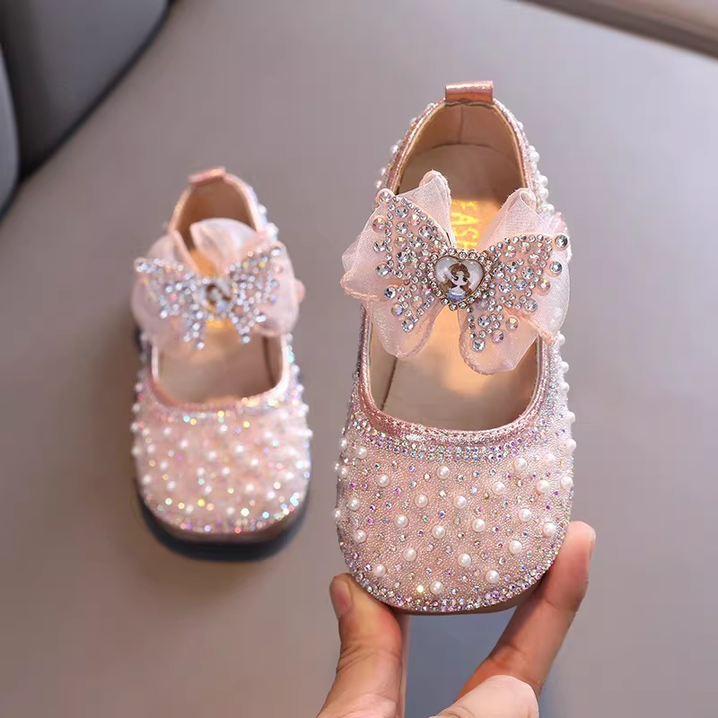 ✨ Girls Sparkle Princess Party Shoes with Rhinestone Bow