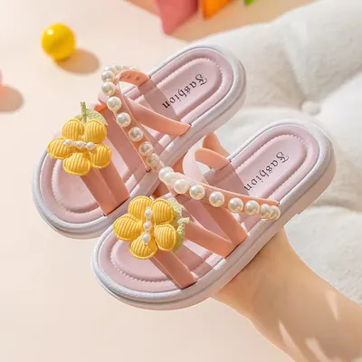🌼 Girls’ Floral Pearl Strap Summer Sandals