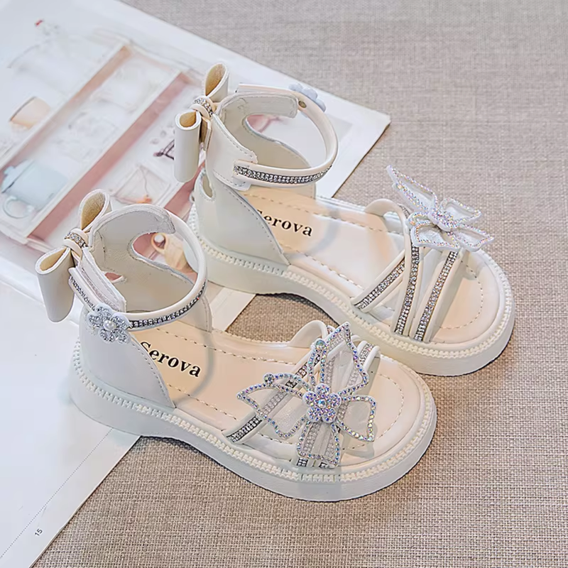 Sparkle Bow Princess Sandals – White