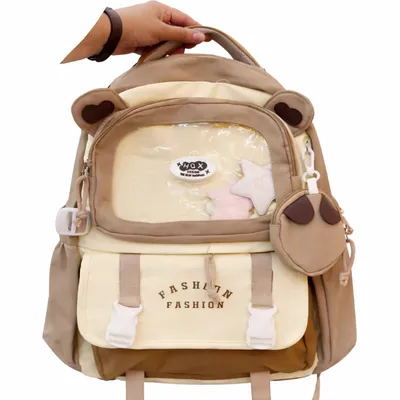 Cute Bear Transparent Pocket Kids Backpack