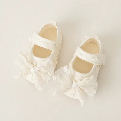 Baby Girls White Bow Princess Shoes – Soft Sole Party Shoes
