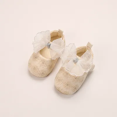 Baby Girls Cream Floral Lace Bow Shoes