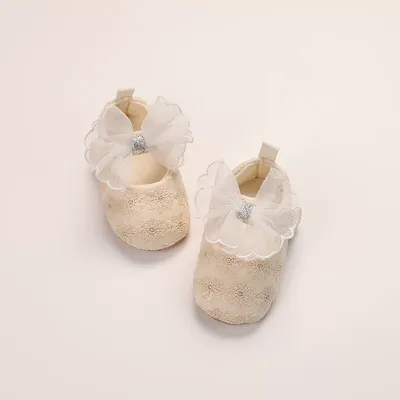 Baby Girls Cream Floral Lace Bow Shoes