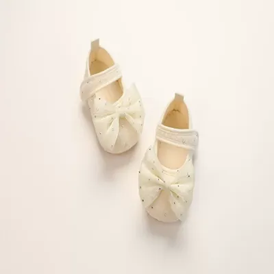 Baby Girls Cream Bow Soft Sole Shoes