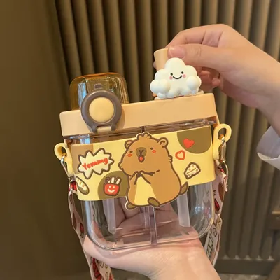 Cartoon-Themed Water Bottles with Animal and Cloud Designs