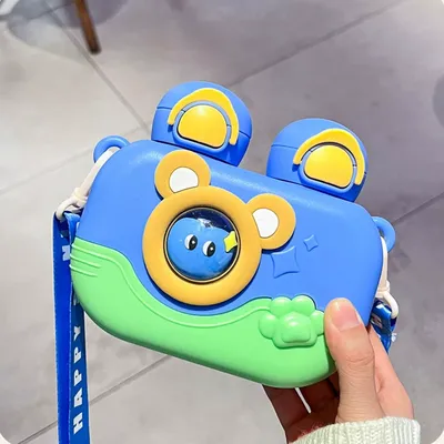 Cute Bear Camera-Shaped Water Bottle with Strap