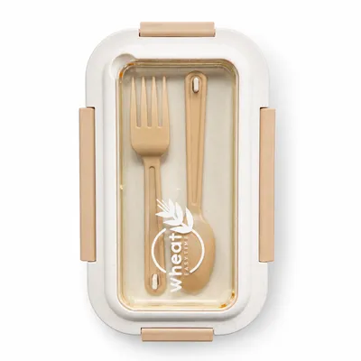 Wheat Straw Lunch Box with Spoon & Fork – Eco-Friendly Bento Box