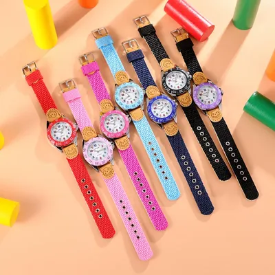 Kids Colorful Learning Quartz Wrist Watch with Smiley Strap