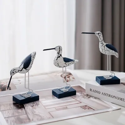 Mediterranean Coastal Shorebird Figurine Set (1-Piece Miniature Wooden Bird Ornaments