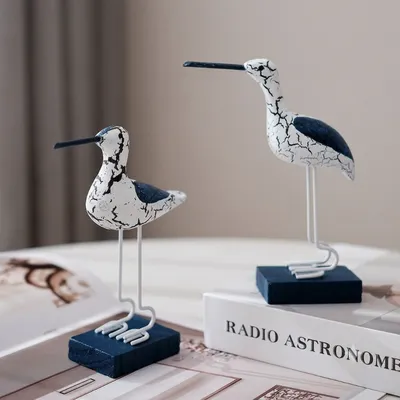 Mediterranean Coastal Shorebird Figurine Set (1-Piece Miniature Wooden Bird Ornaments