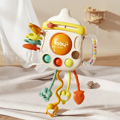 Baby Milk Bottle Pull String Silicone Teether Toy