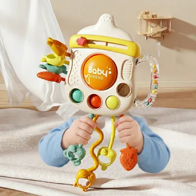 Baby Milk Bottle Pull String Silicone Teether Toy