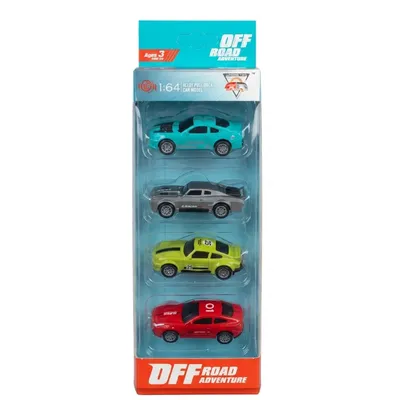 1:64 Alloy Pull-Back Car Model Set – 4 Pieces