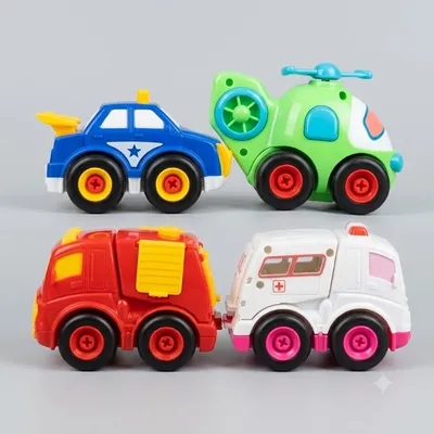 DIY Educational Pull-Back Cartoon Vehicle Set – 4 Pieces