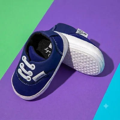 Baby Navy Canvas Lace-Up Shoes – Soft Sole Pre-Walker Sneakers