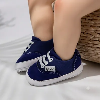 Baby Navy Canvas Lace-Up Shoes – Soft Sole Pre-Walker Sneakers