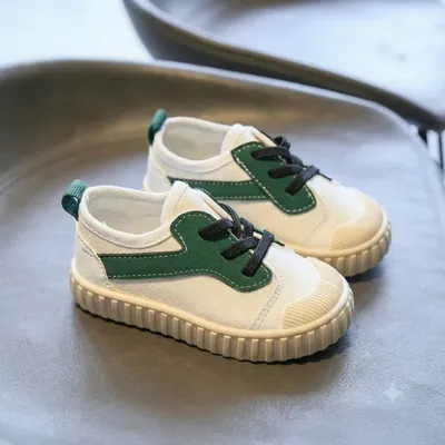 Baby Green Patch Canvas Sneakers – Soft Sole Casual Shoes