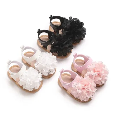 Baby Lace Flower Sandals – Soft Sole Princess Summer Shoes
