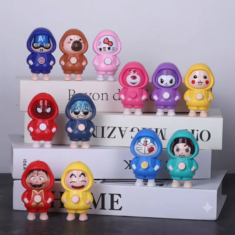 Assorted Cartoon Hooded Mini Figure Button Toys