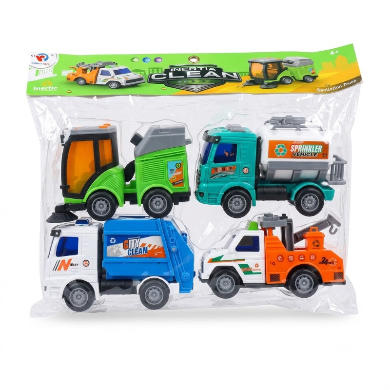 City Sanitation Truck Toy Set – 4-Piece Cleaning Vehicle Collection
