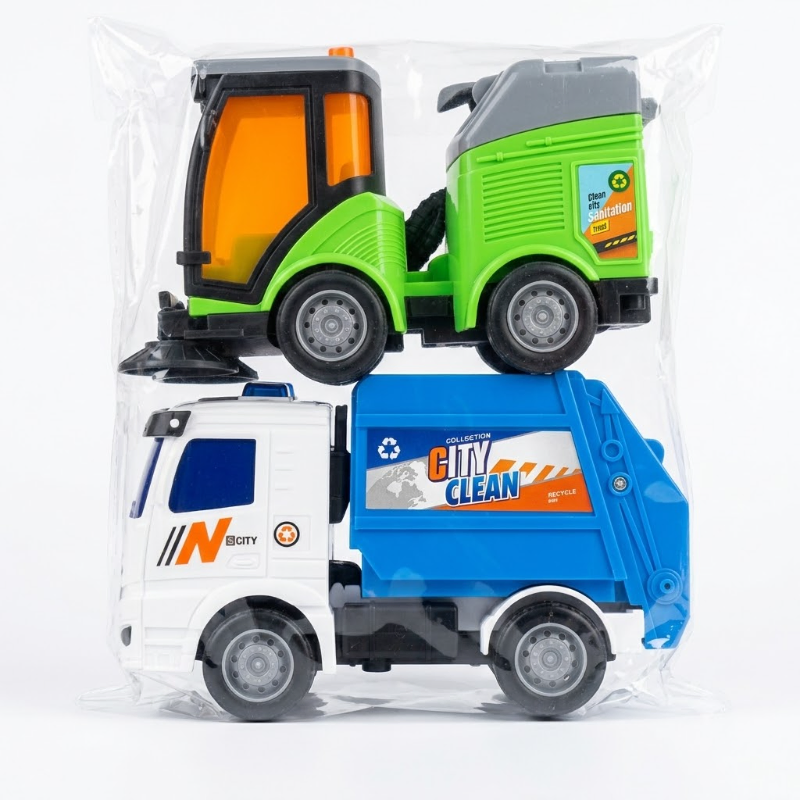 City Sanitation Truck Toy Set – 4-Piece Cleaning Vehicle Collection