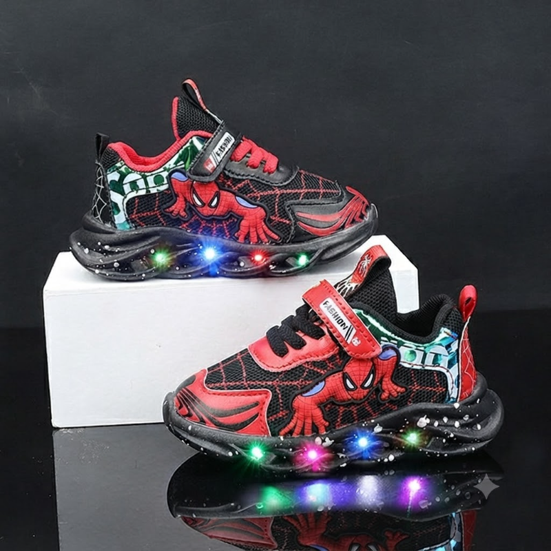 Kids’ Superhero LED Light-Up Sneakers – Red